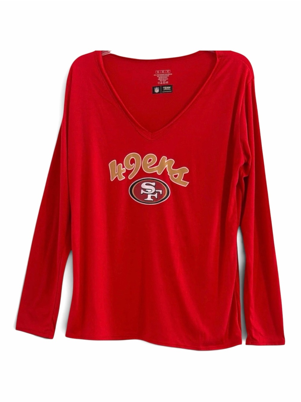 NWOT NFL Apparel San Francisco 49ers Women's Red V-Neck Long Sleeve Tee Shirt XL